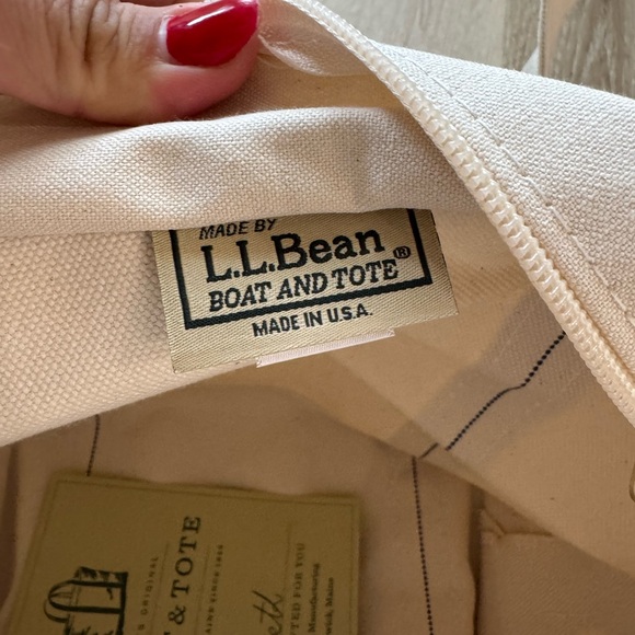 L.L. Bean Boat and Tote Bag Beige Canvas Small Zip Top with Long Handles - Picture 5 of 6